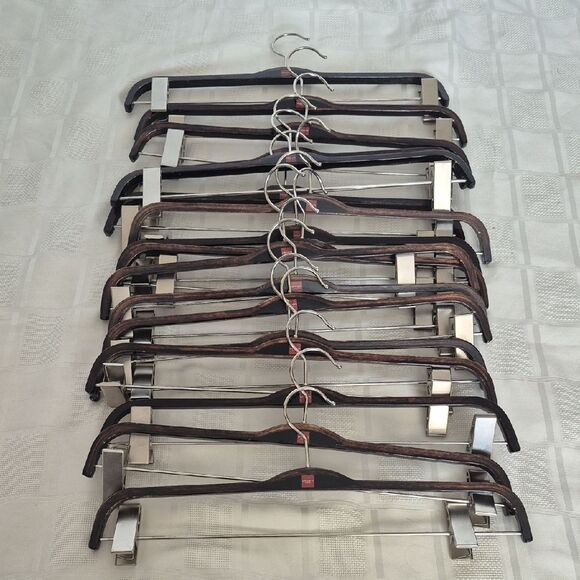 Premium Dark Wood 17 Hangers with Clips - Picture 1 of 16